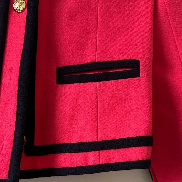 J. Crew Pink and Navy Trim Double Surged Wool Lady Jacket Size 2 - Picture 6 of 8